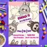 Labubu Invitation | Cute Monster Party Invite | Digital Download | Editable Labubu Theme Card for Kids Birthday | Editable Lububu Invite